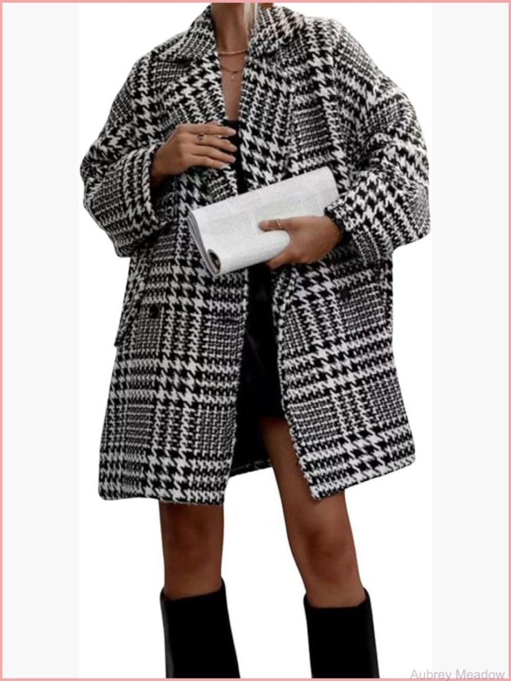 Oversized Double Breasted Tweed Plaid Jacket Coat Open Front Fall Winter